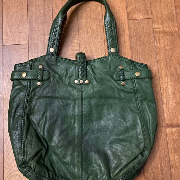 Lucky Brand Olive Green Soft Italian Leather Laced Hobo Tote Book Shoulder Bag - Picture 3 of 12